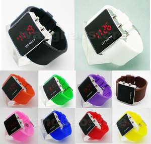 12 Colors LED Digital Mirror Jelly Silicon Unisex Casual Sport Wrist 