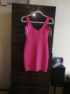 Neon Pink Herve Leger Scoopneck Tank Bandage Dress Sz S  