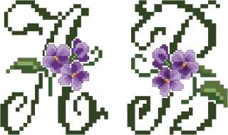 Violets cross stitch machine embroidery font   natural size sample