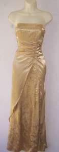 ZUM ZUM Yellow Gold Satin Strapless Ruching Long Formal Prom Dress 9 
