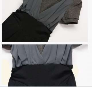 wholesale Korean Style Fake Two Pieces Chiffon Dress Grey