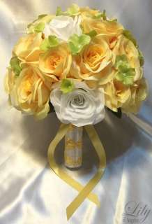   Bouquet Flower Decoration Bride Package WHITE YELLOW GREEN  