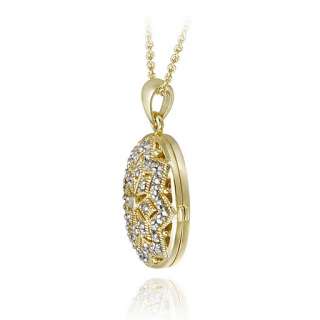 Gold over Silver Diamond Accent Filigree Oval Locket Necklace  