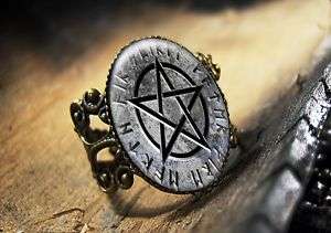 Gray Pentacle Occult Wicca Pentagram Bronze Ring 338 AR  