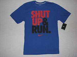 Nike Mens Shut Up & Run T Shirt Blue NWT Dri Fit Running  