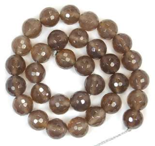 12mm Faceted Natural Gray Agate Round Beads 14.5  