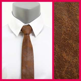 VoiVoila New Mens Casual Vintage Skinny Slim Dark Brown Solid Leather 