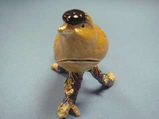 Bejemeled Enamel Jewelry Trinket Box Yellow Bird  