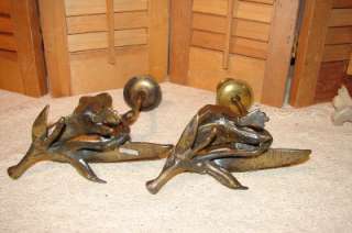 Vintage Pair Brass Frog Candle Holders  