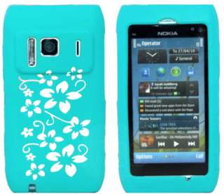BLUE SILICONE FLORA FLORAL CASE COVER FOR NOKIA N8 UK  