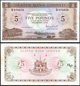1971 ULSTER BANK LIMITED £5 NOTE * B * aVF *  