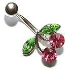 Stunning Pink Crystal Cherry Belly Bar New Body Jewelry