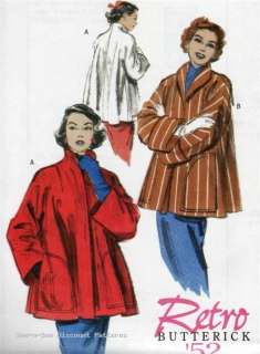  pattern reprinted from 1952 Lined, loose fitting jacket, below hip 