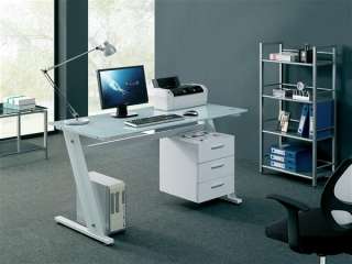 WHITE GLASS COMPUTER DESK Home Office Table PC New  