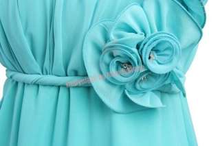 Sexy One Shoulder Long Flower Evening Dresses M Blue  