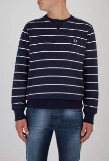 Fred Perry  Navy Stripe Crew Sweat Top by Fred Perry