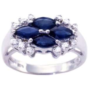   Gemstone and Diamond Cluster Right Hand Ring Blue Sapphire, size6.5