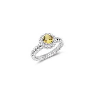  0.16 Cts Diamond & 0.59 Cts Yellow Sapphire Cluster Ring 
