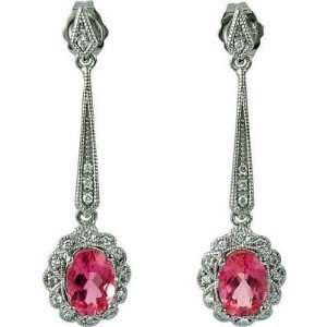   White Gold and Diamond Accented Pink Tourmaline Drop Earrings Jewelry