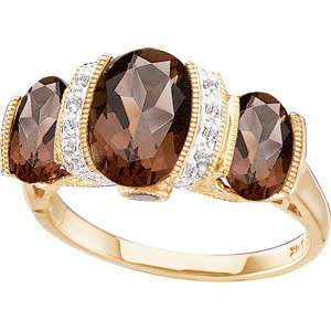    14k Yellow Gold Genuine Smoky Quartz & Diamond Ring Jewelry