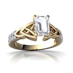   Gold Emerald cut Genuine White Topaz Engagement Ring Size 4 Jewelry