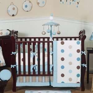  Blue and Brown Modern Polka Dot Baby Bedding   9 pc Crib 