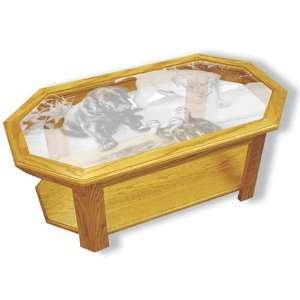 Oak Glass Top Coffee Table With Lab Puppies Etched Glass   Lab Puppies 