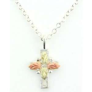 Pretty Sterling Silver Black Hills Gold 4 leaf Cross Pendant/necklace