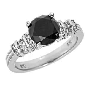 Fancy Black Round Diamond Engagement Ring Pave Set 14k White Gold(2 1 
