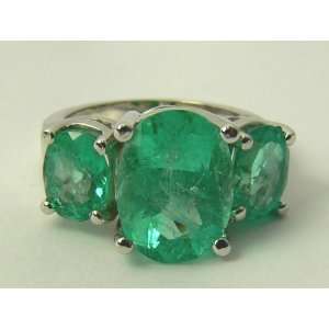   Colombian Emerald Three Stone Ring 14k White Gold 