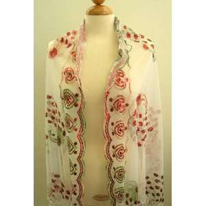 Peacock Scarf,Scarves for Women Italy Style White Silk Chiffon Shawl w 