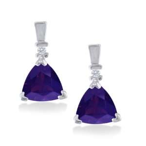 Diamond Solitaire and Amethyst 14K White Gold Earrings 