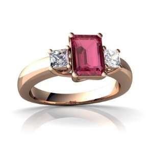   Gold Emerald cut Genuine Pink Tourmaline Trellis Ring Size 4 Jewelry