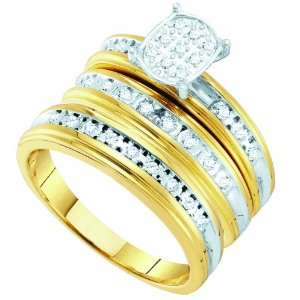   Gold .30CT Round Cut Diamond Wedding Engagement Bridal Trio Ring Set