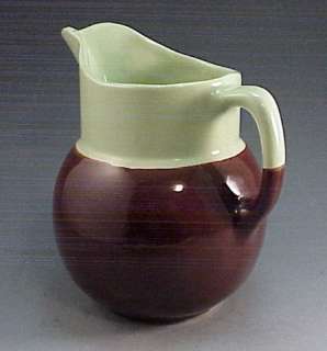 Watt Pottery 1950s Pitcher Brown Lime Green  
