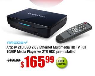 Argosy 2TB USB 2.0 / Ethernet Multimedia HD TV Full 1080P Media Player 
