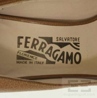 Salvatore Ferragamo Tan Leather Ruched Peep Toe Heels Size 8B  