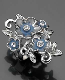 GUESS Ring, Silvertone Mixed Metal and Blue Enamel Flower   Rings 