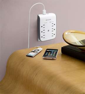 Six Outlet Wall Mount Surge Protector with Two USB Ports