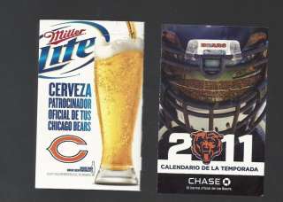 CHICAGO BEARS 2011 FOOTBALL SCHEDULE MILLER LITE/CHASE  