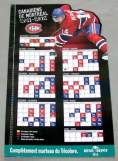 Official Montreal Canadiens 2011 12 Season Magnet Schedule  