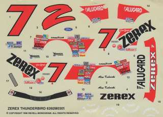 Alan Kulwicki ZEREZ Ford Thunderbird 1/24 Decals  