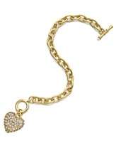 NEW Charter Club Bracelet, Gold Tone Pave Heart Charm Bracelet