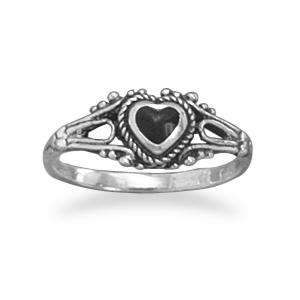   Simulated Black Onyx Heart Ring 925 Sterling Silver 