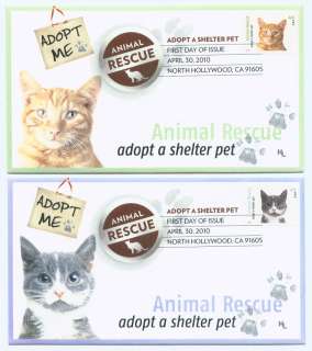 ANIMAL RESCUE CAT STAMPS SET OF 5 FDCS COLOR CANCEL  