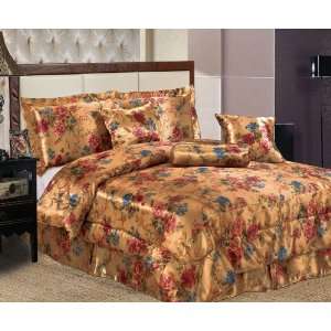  7pcs Queen Rose Print Comforter Bed in a Bag Set