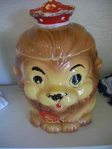 1950s Vintage Lion Cookie Jar, Made in Japan, with Red Crown and 