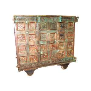   Antique Carved Teak Buffet Original Patina Sideboard Chest Home