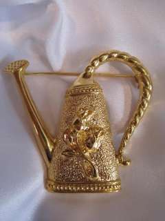 Vintage Gerrys Watering Can Brooch Large Gold Tone  