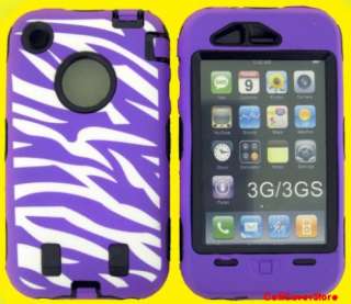 Apple IPhone 3G Heavy Duty CASE COVER Purple White Zebra + Screen 